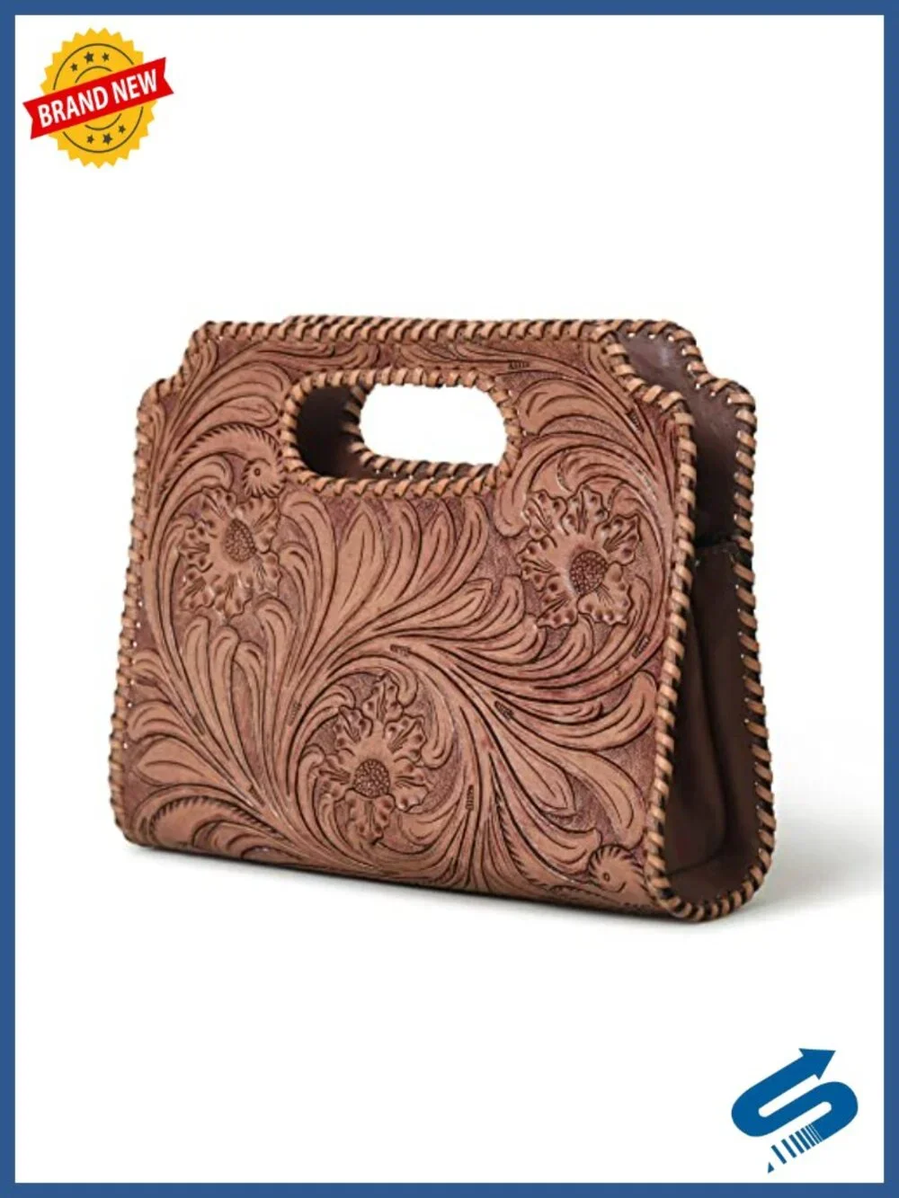 Genuine Leather Handcrafted Floral Clutch Purse - Western Embossed Handbag